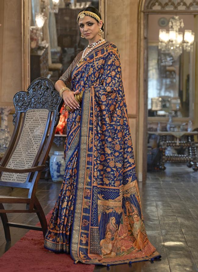 Patola Silk Blue Wedding Wear Printed Saree